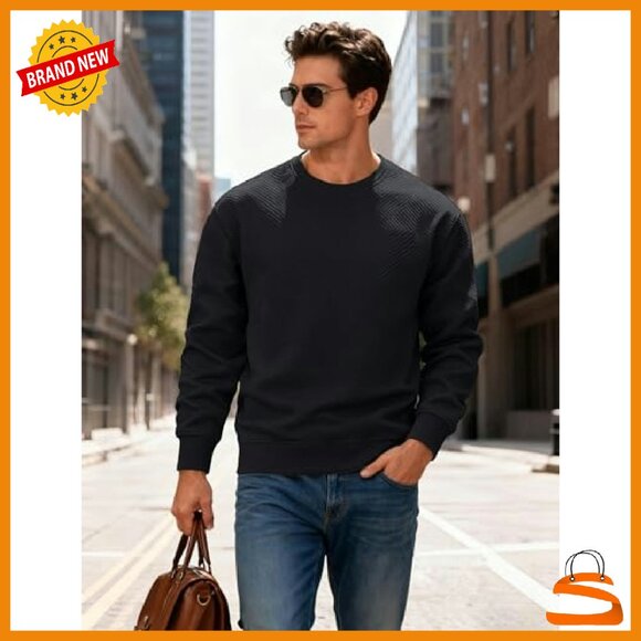 Men's Geometric Textured Pullover Sweatshirt Soft Casual Long Sleeve - Picture 3 of 7